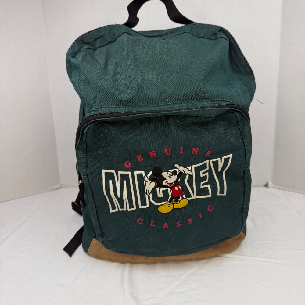 Vintage Mickey Unlimited Backpack Forest Green Canvas Suede Bottom 90s Disney